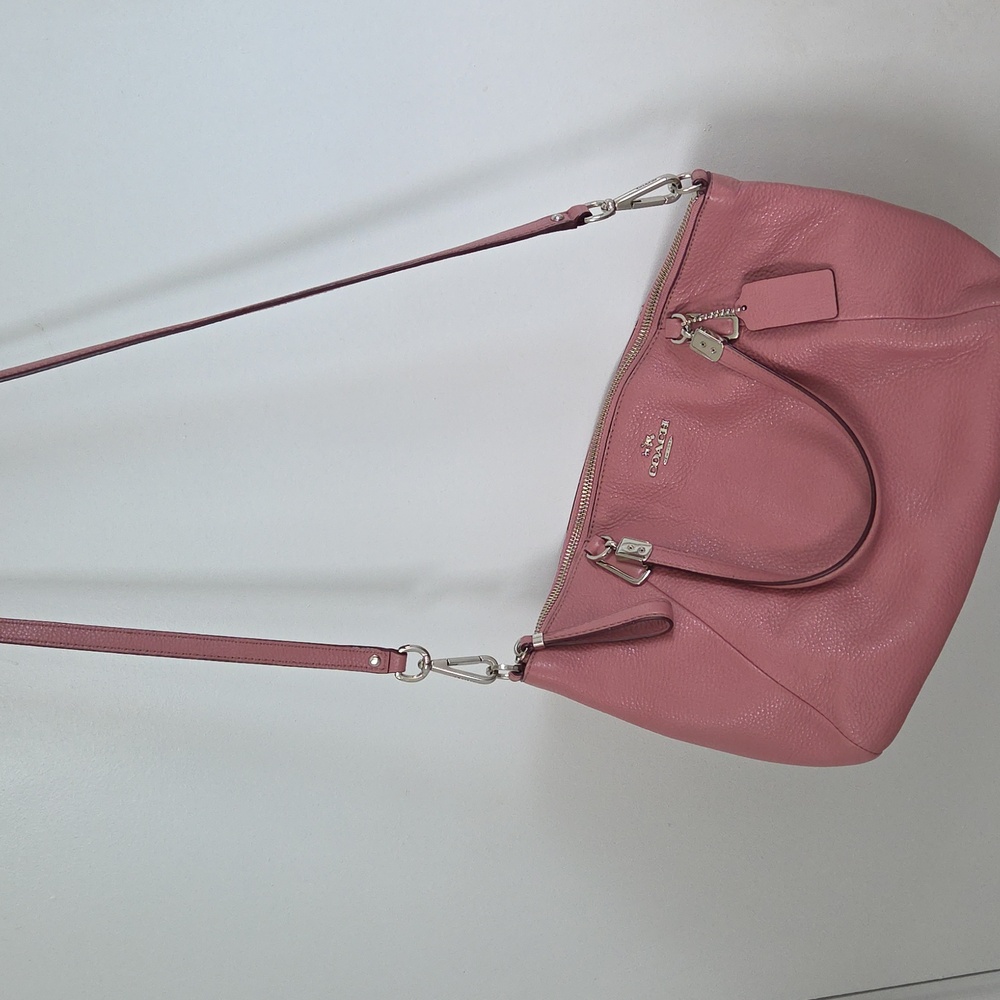 Small Dusty Pink Coach Leather Bag.  2 Handles + Removeable Cross Body Strap.